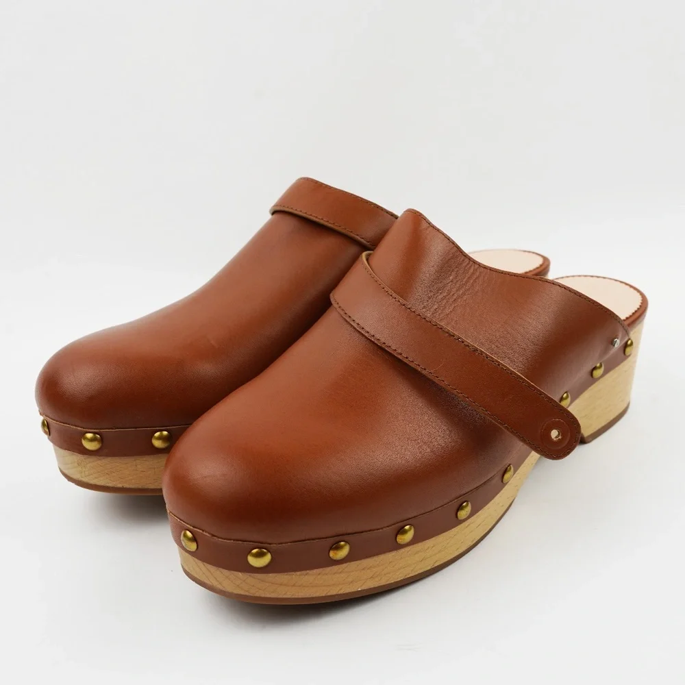 J. Crew Brown Leather Clogs - Picture 1 of 7